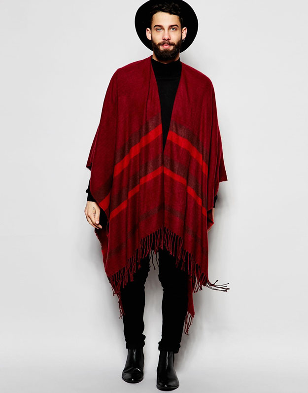 Striped Cape in Burgundy from ASOS | 12 Valentine’s Day Gifts For Him Under $100, check it out at https://youresopretty.com/valentines-day-gifts-for-him/