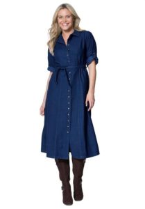 Women's Plus Size Belted Denim Dress