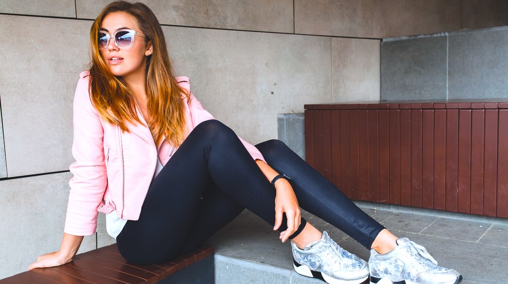 Young Woman In Pink Leather Jacket Outfit | Cute Outfits With Leggings: What To Wear On Top