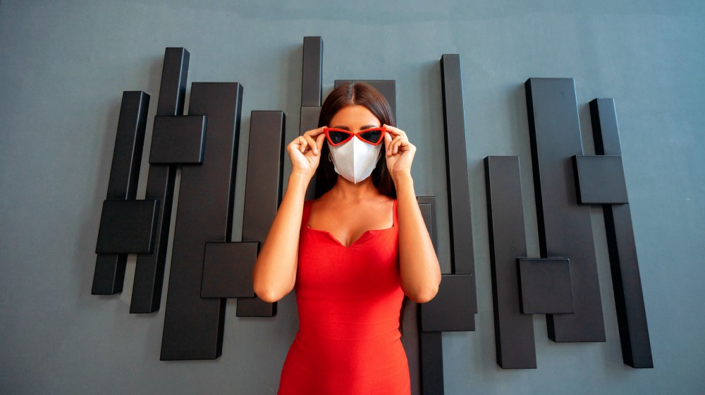 Girl in red dress wearing face mask | Cute and Trendy Cloth Masks To Match Your Outfits | face mask pattern | Featured