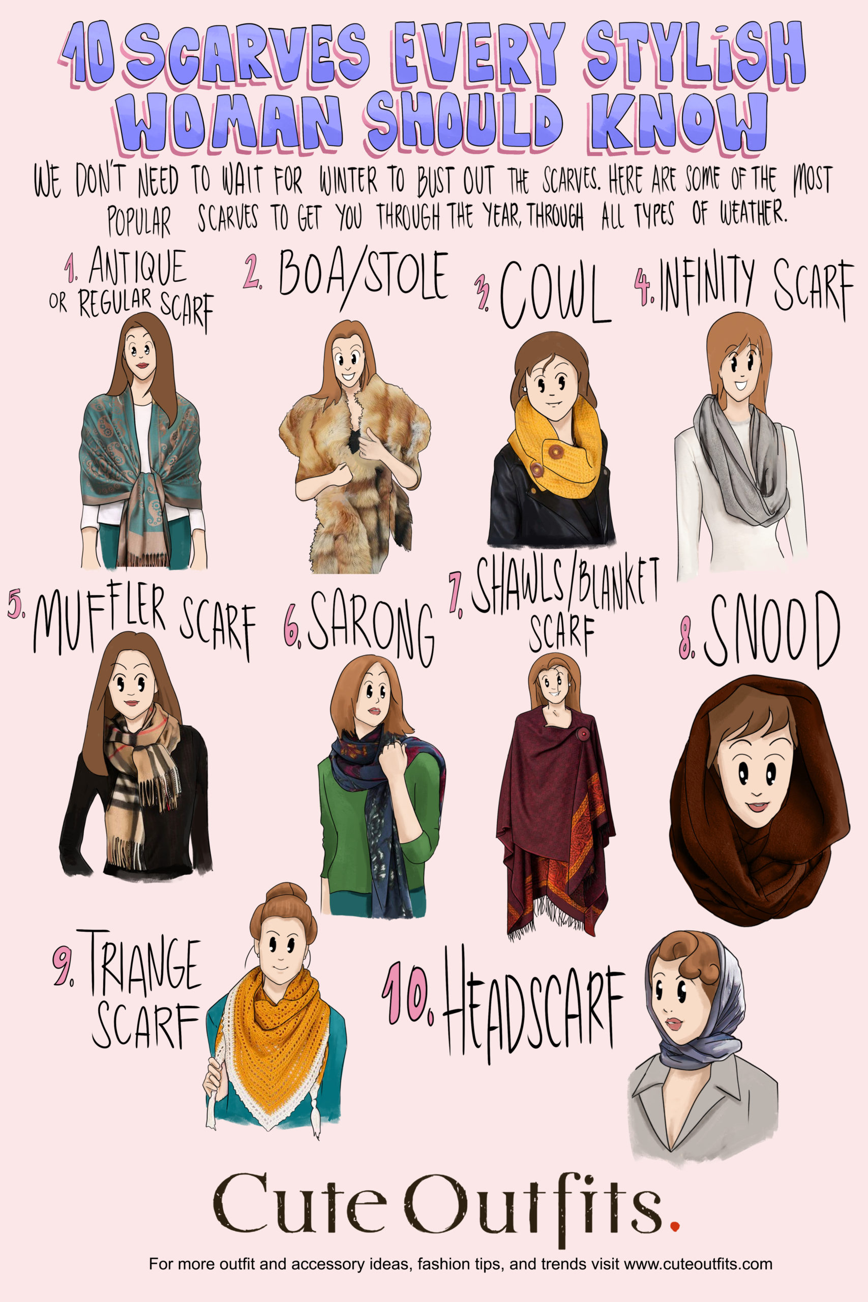 infographic | Scarves Every Stylish Woman should Know | Types of Scarves Every Stylish Woman Should Know